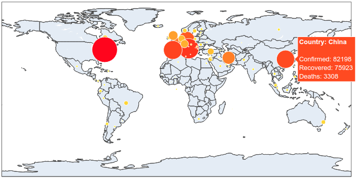 coronavirus map: the number of confirmed cases.