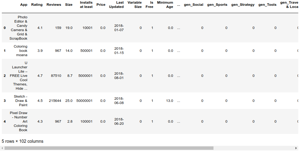 The first 5 rows of the cleaned data